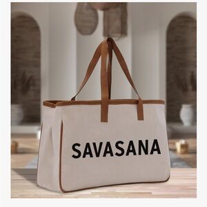 100% Cotton SAVASANA reusable Cream and Brown reusable Tote Bag